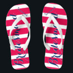 Personalised Bridesmaid Navy and Pink Flip Flops<br><div class="desc">Personalised Bridesmaid Navy Blue White and Pink Stripes Pattern - Change to Any Colour by clicking customise. And say anything you want.  Make these one of a kind flip flops that have YOUR message on them.  Be the talk of the beach!</div>