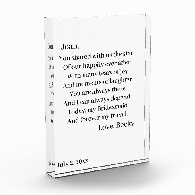 Personalised Bridesmaid  Photo Block (Left)