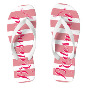 Personalised Bridesmaid Pink Or Any Colour Stripes Flip Flops