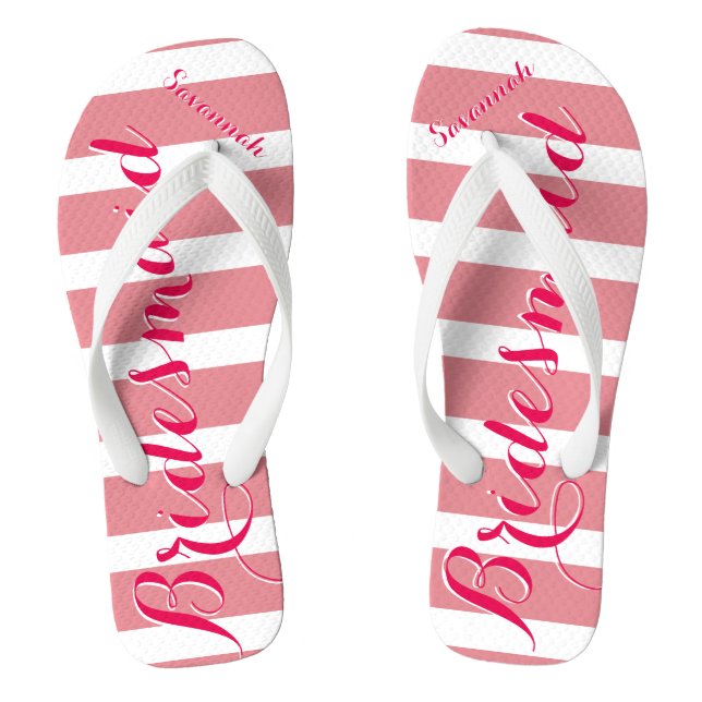 Personalised Bridesmaid Pink Or Any Colour Stripes Flip Flops (Footbed)