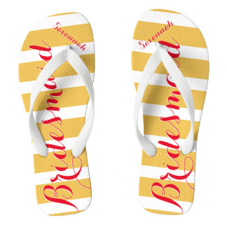 Personalised Bridesmaid Pinkish Red Misty Yellow Flip Flops