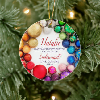 Personalised Bridesmaid Proposal Festive Colourful Ceramic Tree Decoration