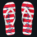 Personalised Bridesmaid Red White Blue Flip Flops<br><div class="desc">4th of July Independence Day Wedding Theme. Bridesmaid Seaside Tropical Coastal Shoreline Red White and Blue Stripes Pattern - Change to Any Colour by clicking customise. And say anything you want. Make these one of a kind flip flops that have YOUR message on them. Be the talk of the beach!...</div>