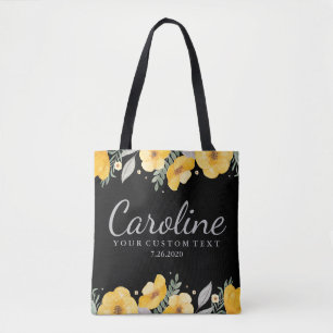 Personalised Bridesmaid Romantic Yellow Flowers Tote Bag