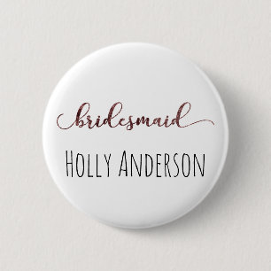 Personalised Bridesmaid Rose Gold Glitter 1 6 Cm Round Badge