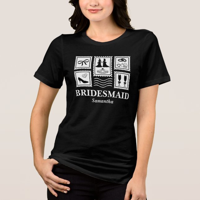 Personalised Bridesmaid Stamp Collage Tri-Blend Shirt (Front)