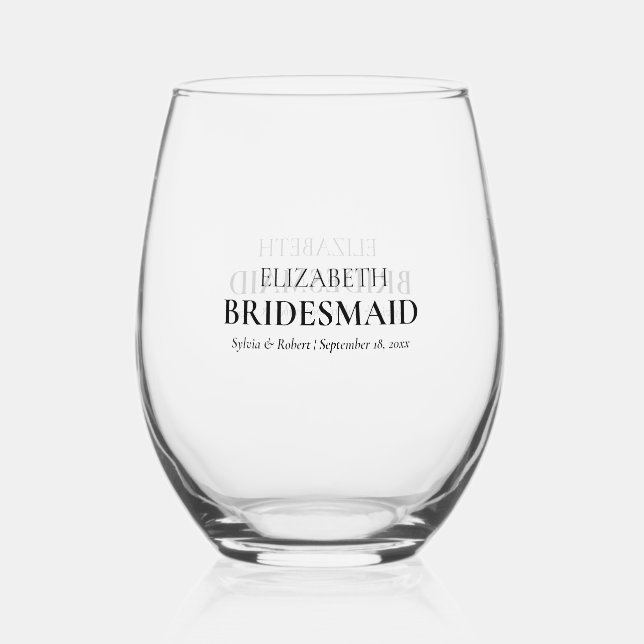 Personalised Bridesmaid Stemless Wine Glass Favour (Front)