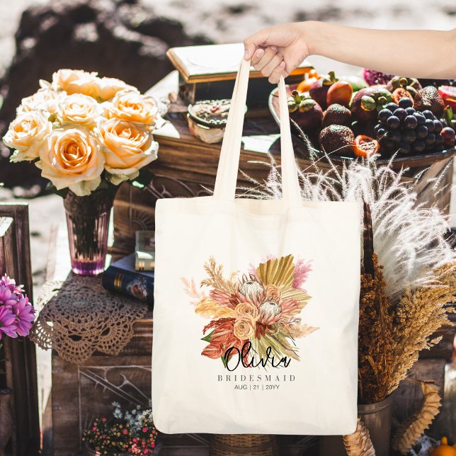 Personalised Bridesmaid Tote | Boho Pampas Grass (Creator Uploaded)