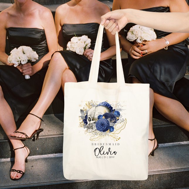 Personalised Bridesmaid Tote Gothic Skull Blue Bag (Creator Uploaded)