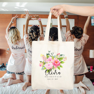 Personalised Bridesmaid Tote   Pink Floral Flowers Bag