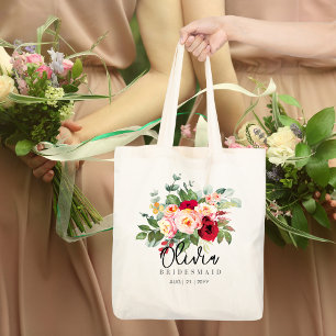 Personalised Bridesmaid Tote   Red Roses Pink