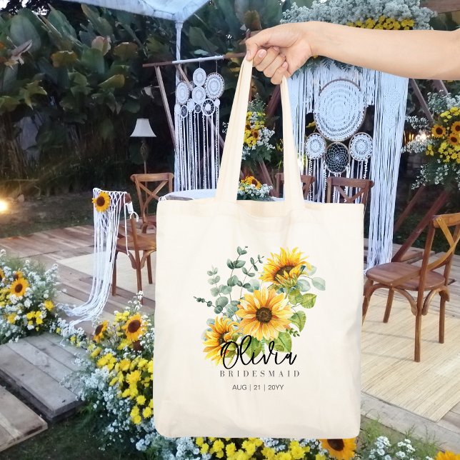 Personalised Bridesmaid Tote | Sunflowers Rustic Bag (Creator Uploaded)