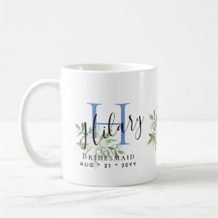 Personalised Bridesmaids Blue Initial Name Floral Coffee Mug