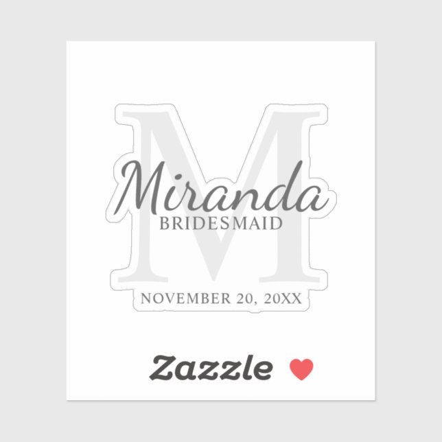 Personalised Bridesmaid's Monogram and Name (Sheet)