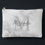 Personalised Bridesmaid's Monogram and Name Accessory Pouch<br><div class="desc">Personalised Bridesmaids Gifts
features personalised bridesmaid's name in grey classic script font style and monogram in light grey classic serif font style as background with title in grey classic serif font style on white marble background.

Also perfect for maid of honour,  flower girl,  mother of the bride and more.</div>