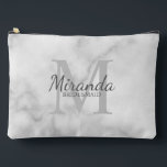 Personalised Bridesmaid's Monogram and Name Accessory Pouch<br><div class="desc">Personalised Bridesmaids Gifts
features personalised bridesmaid's name in grey classic script font style and monogram in light grey classic serif font style as background with title in grey classic serif font style on white marble background.

Also perfect for maid of honour,  flower girl,  mother of the bride and more.</div>