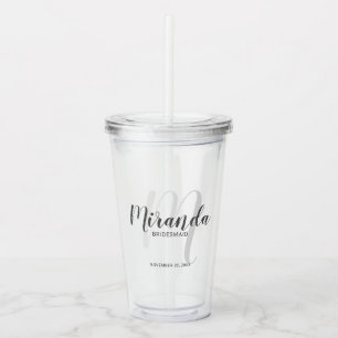 Personalised Bridesmaid's Monogram and Name Acrylic Tumbler