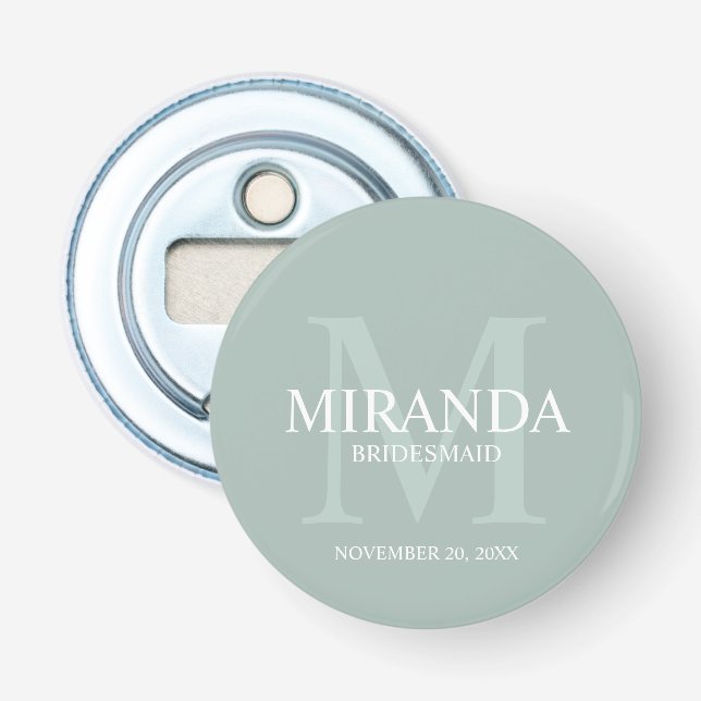 Personalised Bridesmaid's Monogram and Name Bottle Opener (Front)