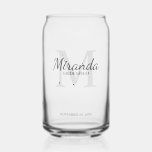 Personalised Bridesmaid's Monogram and Name Can Glass<br><div class="desc">Personalised Bridesmaids Gifts
features personalised bridesmaid's name in grey classic script font style and monogram in light grey classic serif font style as background with title and wedding date in grey classic serif font style.

Also perfect for maid of honour,  flower girl,  mother of the bride and more.</div>