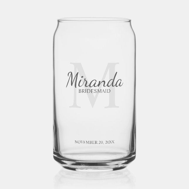 Personalised Bridesmaid's Monogram and Name Can Glass (Front)