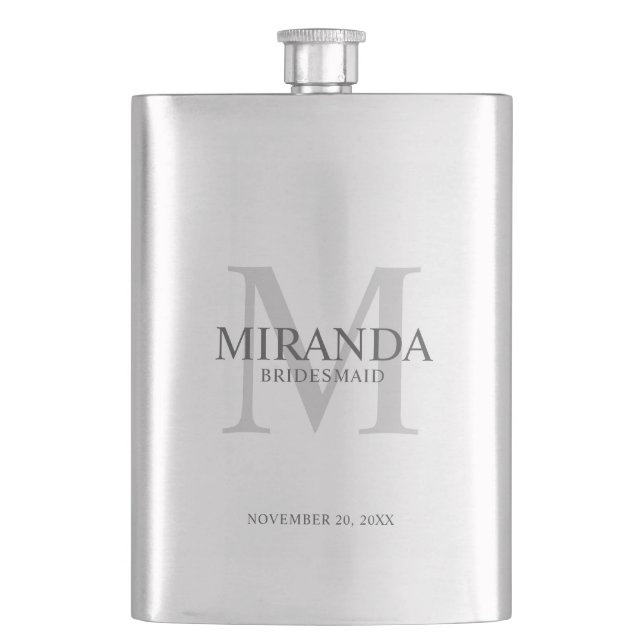 Personalised Bridesmaid's Monogram and Name Hip Flask (Front)