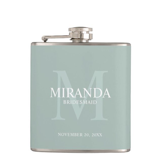 Personalised Bridesmaid's Monogram and Name Hip Flask (Front)