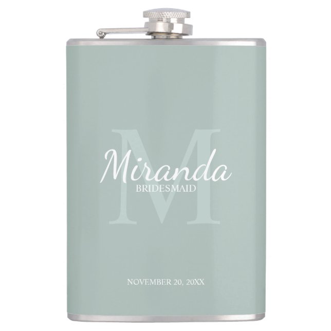 Personalised Bridesmaid's Monogram and Name Hip Flask (Front)