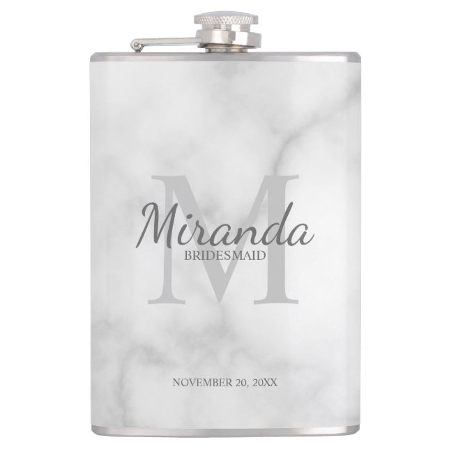Personalised Bridesmaid's Monogram and Name Hip Flask (Front)