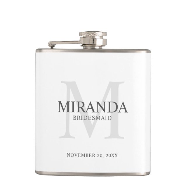 Personalised Bridesmaid's Monogram and Name Hip Flask (Front)