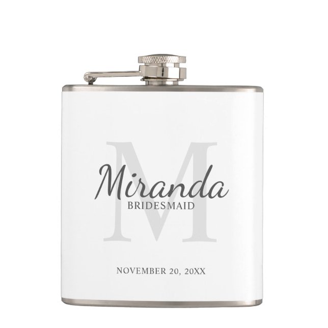 Personalised Bridesmaid's Monogram and Name Hip Flask (Front)