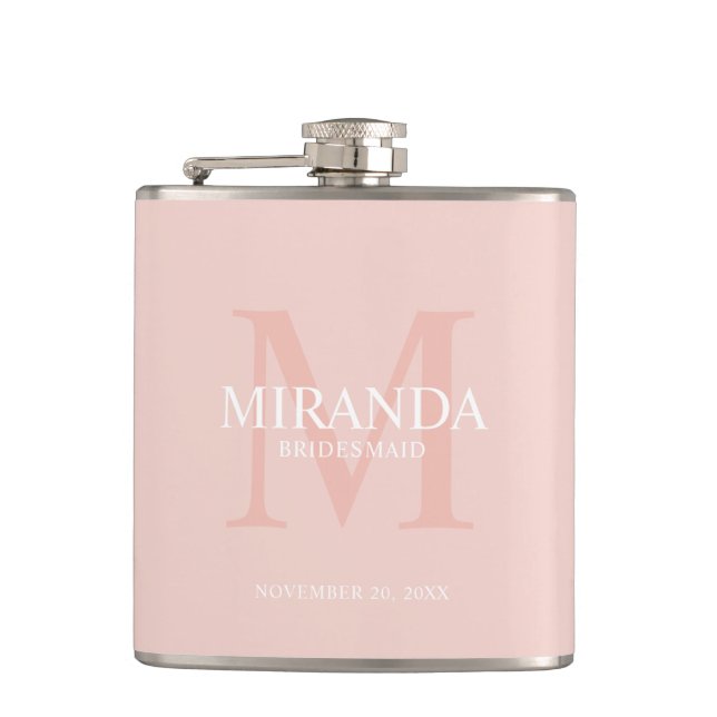 Personalised Bridesmaid's Monogram and Name Hip Flask (Front)