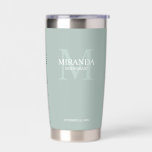 Personalised Bridesmaid's Monogram and Name Insulated Tumbler<br><div class="desc">Add a personal touch to your wedding with personalised bridesmaid's monogram and name gift. This design features personalised bridesmaid's name with title and wedding date in white and monogram in sage green as background, in classic serif font style, on sage green background. Also perfect for maid of honour, mother of...</div>
