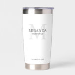Personalised Bridesmaid's Monogram and Name Insulated Tumbler<br><div class="desc">Add a personal touch to your wedding with personalised bridesmaid's monogram and name gift. This design features personalised bridesmaid's name with title and wedding date in grey and monogram in light grey as background, in classic serif font style, on white background. Also perfect for maid of honour, mother of the...</div>