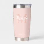 Personalised Bridesmaid's Monogram and Name Insulated Tumbler<br><div class="desc">Personalised Bridesmaids Gifts features personalised bridesmaid's name in white classic script font style and monogram in blush pink classic serif font style as background with title and wedding date in white classic serif font style on blush pink background. Also perfect for maid of honour, flower girl, mother of the bride...</div>