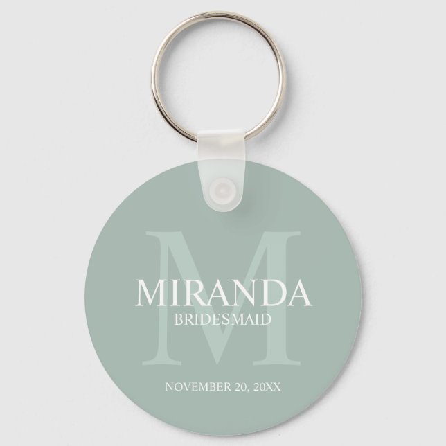 Personalised Bridesmaid's Monogram and Name Key Ring (Front)