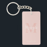 Personalised Bridesmaid's Monogram and Name Key Ring<br><div class="desc">Personalised Bridesmaids Gifts features personalised bridesmaid's name in white classic script font style and monogram in blush pink classic serif font style as background with title and wedding date in white classic serif font style on blush pink background. Also perfect for maid of honour, flower girl, mother of the bride...</div>