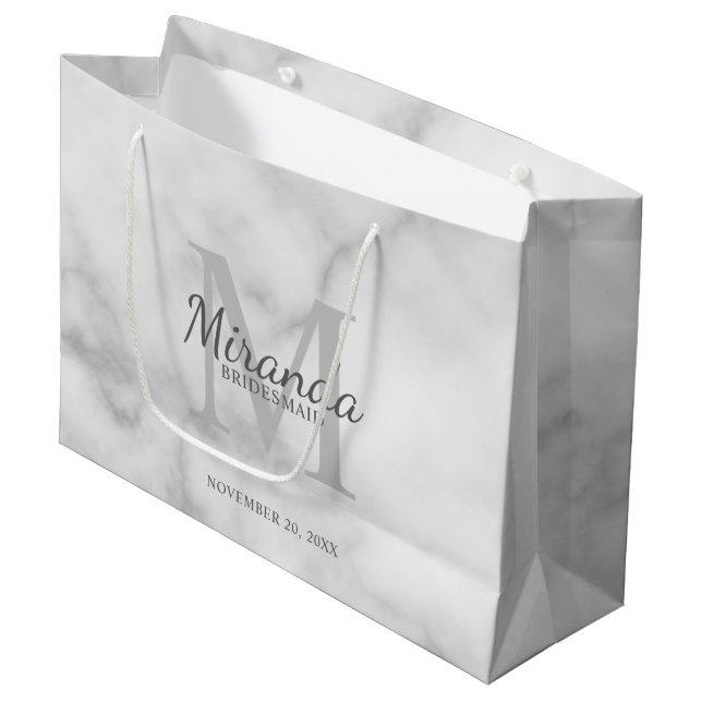 Personalised Bridesmaid's Monogram and Name Large Gift Bag (Front Angled)