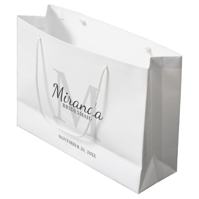 Personalised Bridesmaid's Monogram and Name Large Gift Bag (Front Angled)