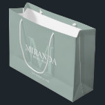 Personalised Bridesmaid's Monogram and Name Large Gift Bag<br><div class="desc">Add a personal touch to your wedding with personalised bridesmaid's monogram and name gift. This design features personalised bridesmaid's name with title and wedding date in white and monogram in sage green as background, in classic serif font style, on sage green background. Also perfect for maid of honour, mother of...</div>