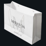Personalised Bridesmaid's Monogram and Name Large Gift Bag<br><div class="desc">Add a personal touch to your wedding with personalised bridesmaid's monogram and name gift. This design features personalised bridesmaid's name with title and wedding date in grey and monogram in light grey as background, in classic serif font style, on white background. Also perfect for maid of honour, mother of the...</div>