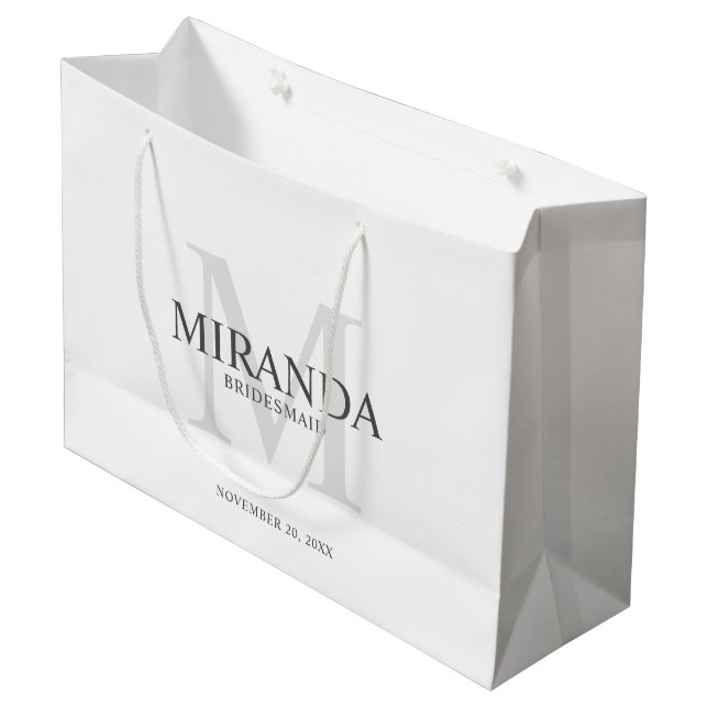 Personalised Bridesmaid's Monogram and Name Large Gift Bag (Front Angled)