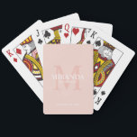 Personalised Bridesmaid's Monogram and Name Playing Cards<br><div class="desc">Add a personal touch to your wedding with personalised bridesmaid's monogram and name gift. This design features personalised bridesmaid's name with title and wedding date in white and monogram in blush pink as background, in classic serif font style, on blush pink background. Also perfect for maid of honour, mother of...</div>