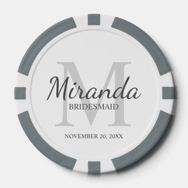 Personalised Bridesmaid's Monogram and Name Poker Chips (Front)