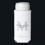 Personalised Bridesmaid's Monogram and Name Seltzer Can Cooler<br><div class="desc">Add a personal touch to your wedding with personalised bridesmaid's monogram and name gift. This design features personalised bridesmaid's name with title and wedding date in grey and monogram in light grey as background, in classic serif font style, on white background. Also perfect for maid of honour, mother of the...</div>