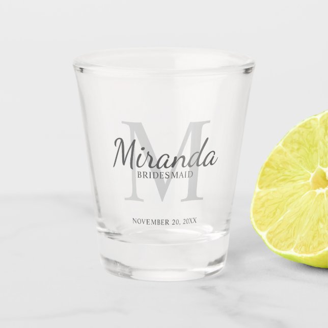 Personalised Bridesmaid's Monogram and Name Shot Glass (Front)