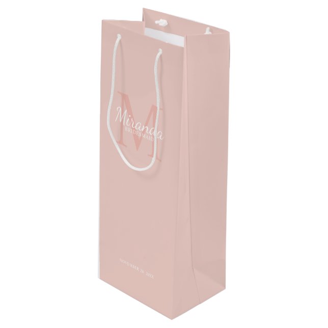 Personalised Bridesmaid's Monogram and Name Wine Gift Bag (Front Angled)