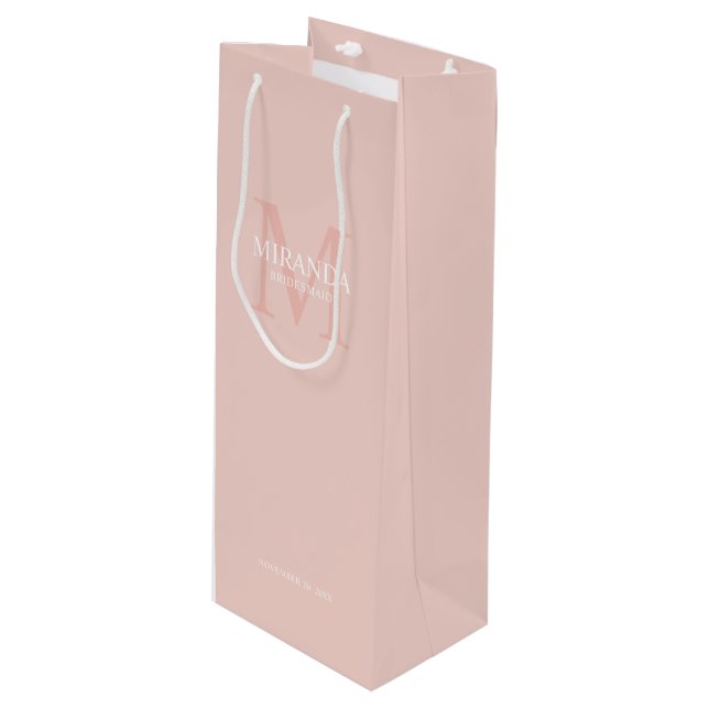 Personalised Bridesmaid's Monogram and Name Wine Gift Bag (Front Angled)
