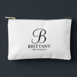 Personalised Bridesmaid's Name and Monogram Accessory Pouch<br><div class="desc">Elegant Black and White Personalised Bridesmaid Gifts
featuring personalised monogram in black elegant script font style with bridesmaid's name and title in classic serif font style on white background.

Also perfect for maid of honour,  flower girl,  mother of the bride and more.</div>