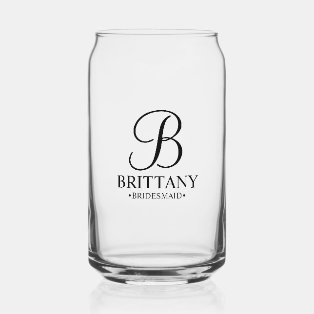 Personalised Bridesmaid's Name and Monogram Can Glass (Front)