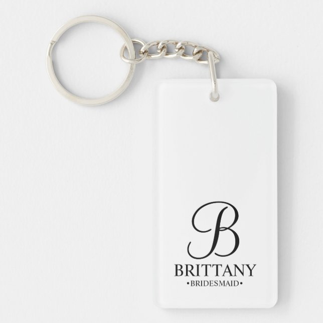 Personalised Bridesmaid's Name and Monogram Key Ring (Front)